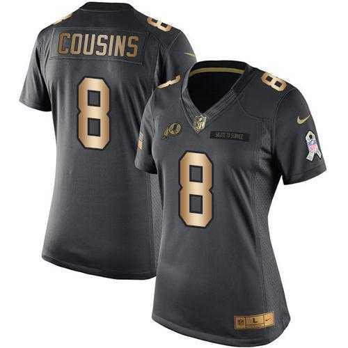 Women's Nike Washington Redskins #8 Kirk Cousins Black Stitched NFL Limited Gold Salute to Service Jersey