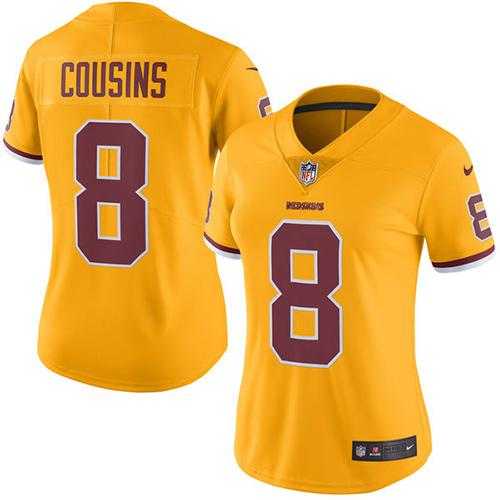 Women's Nike Washington Redskins #8 Kirk Cousins Gold Stitched NFL Limited Rush Jersey
