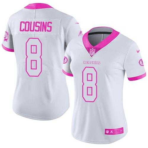 Women's Nike Washington Redskins #8 Kirk Cousins White Pink Stitched NFL Limited Rush Fashion Jersey
