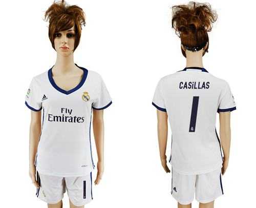 Women's Real Madrid #1 Casillas Home Soccer Club Jersey