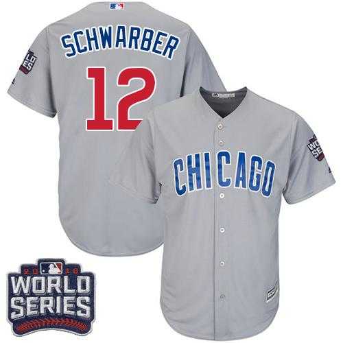Youth Chicago Cubs #12 Kyle Schwarber Grey Road 2016 World Series Bound Stitched Baseball Jersey