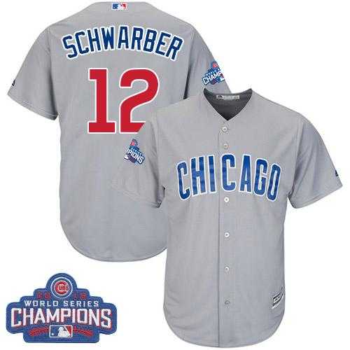 Youth Chicago Cubs #12 Kyle Schwarber Grey Road 2016 World Series Champions Stitched Baseball Jersey