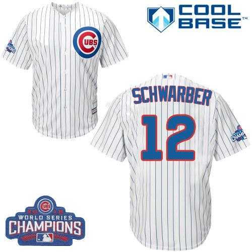 Youth Chicago Cubs #12 Kyle Schwarber White Home 2016 World Series Champions Stitched Baseball Jersey