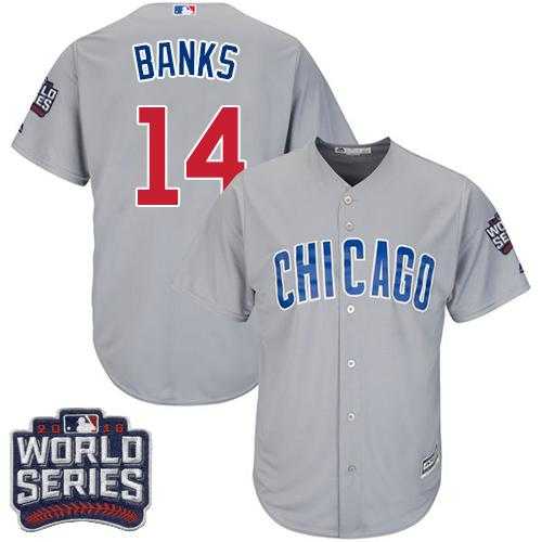 Youth Chicago Cubs #14 Ernie Banks Grey Road 2016 World Series Bound Stitched Baseball Jersey