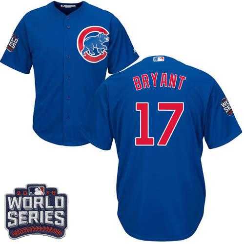 Youth Chicago Cubs #17 Kris Bryant Blue Alternate 2016 World Series Bound Stitched Baseball Jersey