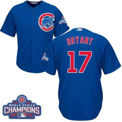 Youth Chicago Cubs #17 Kris Bryant Blue Alternate 2016 World Series Champions Stitched Baseball Jersey