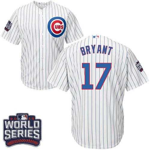 Youth Chicago Cubs #17 Kris Bryant White Home 2016 World Series Bound Stitched Baseball Jersey