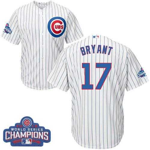 Youth Chicago Cubs #17 Kris Bryant White Home 2016 World Series Champions Stitched Baseball Jersey