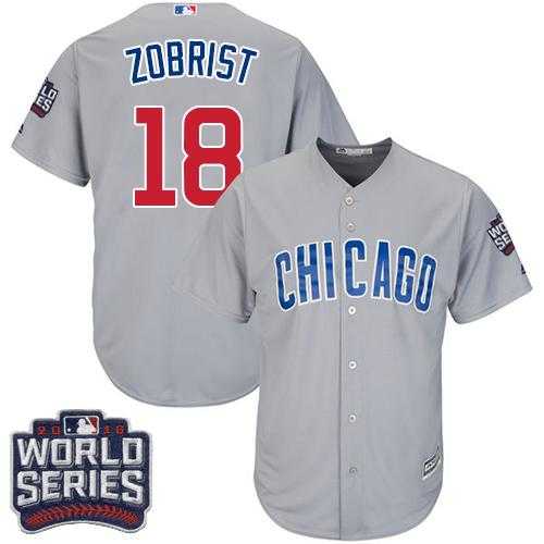 Youth Chicago Cubs #18 Ben Zobrist Grey Road 2016 World Series Bound Stitched Baseball Jersey