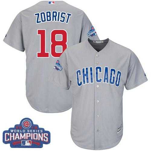 Youth Chicago Cubs #18 Ben Zobrist Grey Road 2016 World Series Champions Stitched Baseball Jersey