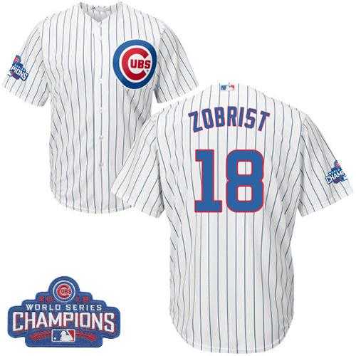 Youth Chicago Cubs #18 Ben Zobrist White Home 2016 World Series Champions Stitched Baseball Jersey