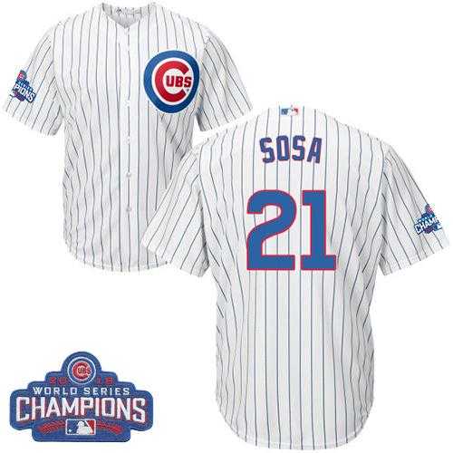 Youth Chicago Cubs #21 Sammy Sosa White Home 2016 World Series Champions Stitched Baseball Jersey