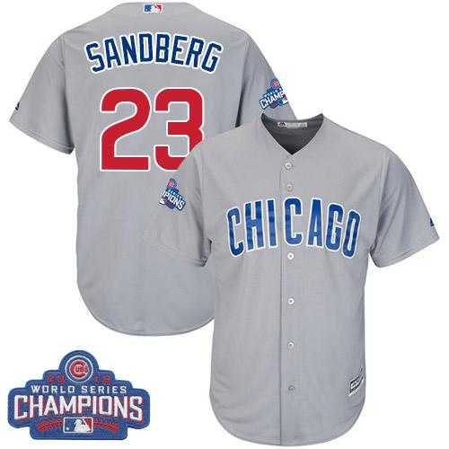 Youth Chicago Cubs #23 Ryne Sandberg Grey Road 2016 World Series Champions Stitched Baseball Jersey