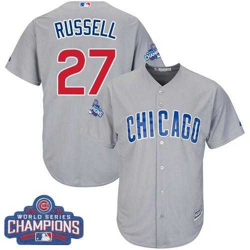 Youth Chicago Cubs #27 Addison Russell Grey Road 2016 World Series Champions Stitched Baseball Jersey