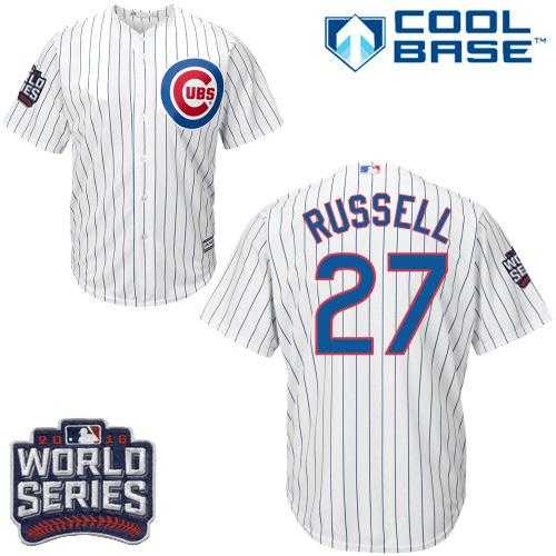 Youth Chicago Cubs #27 Addison Russell White Home 2016 World Series Bound Stitched Baseball Jersey