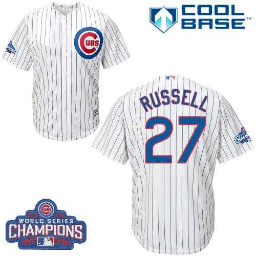 Youth Chicago Cubs #27 Addison Russell White Home 2016 World Series Champions Stitched Baseball Jersey