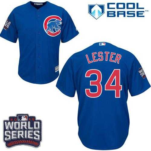 Youth Chicago Cubs #34 Jon Lester Blue Alternate 2016 World Series Bound Stitched Baseball Jersey