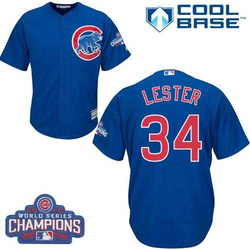 Youth Chicago Cubs #34 Jon Lester Blue Alternate 2016 World Series Champions Stitched Baseball Jersey