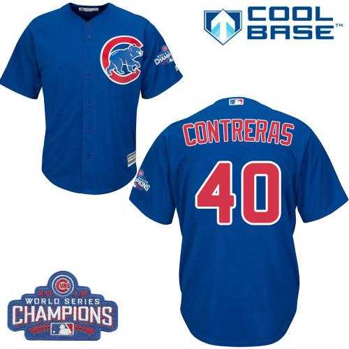 Youth Chicago Cubs #40 Willson Contreras Blue Alternate 2016 World Series Champions Stitched Baseball Jersey