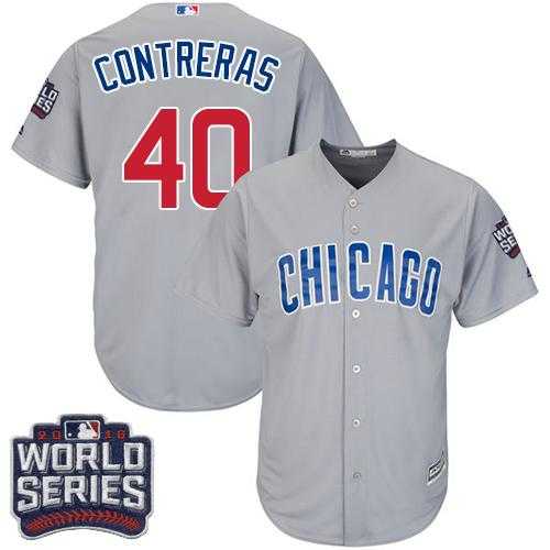 Youth Chicago Cubs #40 Willson Contreras Grey Road 2016 World Series Bound Stitched Baseball Jersey