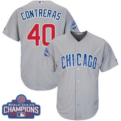 Youth Chicago Cubs #40 Willson Contreras Grey Road 2016 World Series Champions Stitched Baseball Jersey
