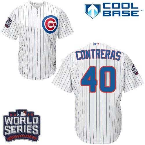 Youth Chicago Cubs #40 Willson Contreras White Home 2016 World Series Bound Stitched Baseball Jersey