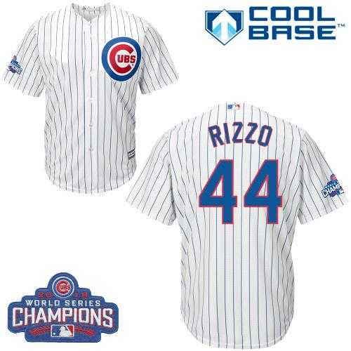 Youth Chicago Cubs #44 Anthony Rizzo White Home 2016 World Series Champions Stitched Baseball Jersey