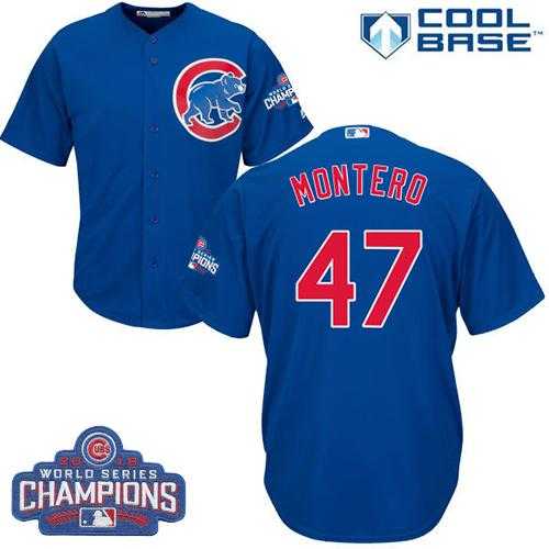 Youth Chicago Cubs #47 Miguel Montero Blue Alternate 2016 World Series Champions Stitched Baseball Jersey