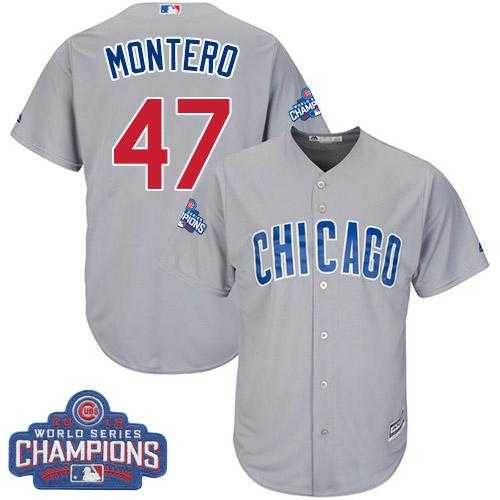 Youth Chicago Cubs #47 Miguel Montero Grey Road 2016 World Series Champions Stitched Baseball Jersey