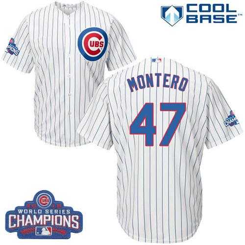 Youth Chicago Cubs #47 Miguel Montero White Home 2016 World Series Champions Stitched Baseball Jersey