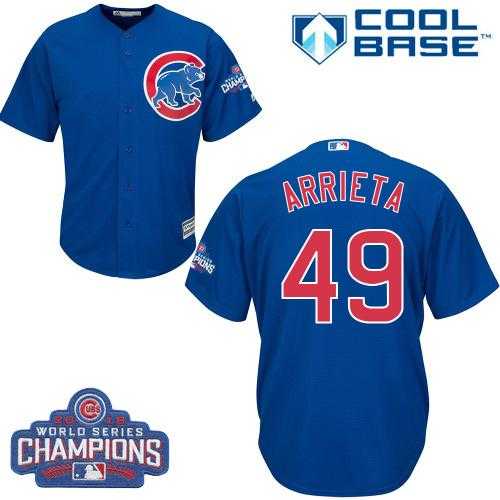 Youth Chicago Cubs #49 Jake Arrieta Blue Alternate 2016 World Series Champions Stitched Baseball Jersey