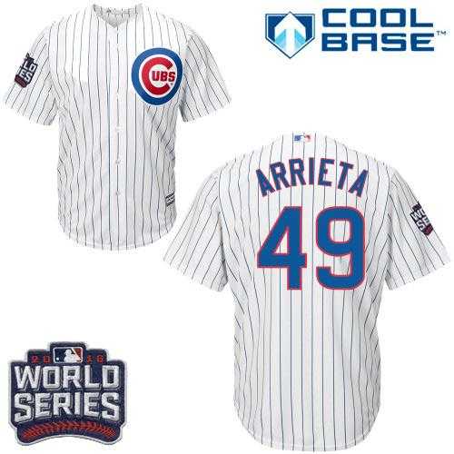 Youth Chicago Cubs #49 Jake Arrieta White Home 2016 World Series Bound Stitched Baseball Jersey