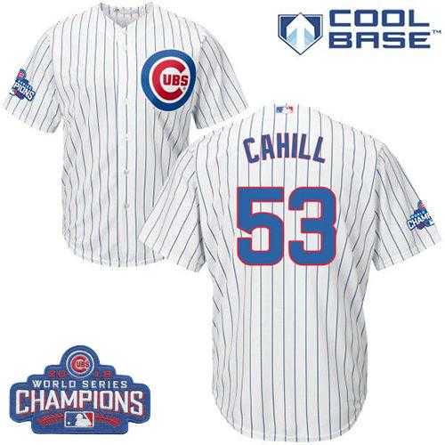 Youth Chicago Cubs #53 Trevor Cahill White Home 2016 World Series Champions Stitched Baseball Jersey
