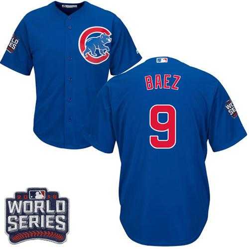 Youth Chicago Cubs #9 Javier Baez Blue Alternate 2016 World Series Bound Stitched Baseball Jersey