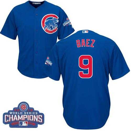 Youth Chicago Cubs #9 Javier Baez Blue Alternate 2016 World Series Champions Stitched Baseball Jersey