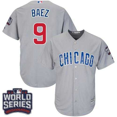 Youth Chicago Cubs #9 Javier Baez Grey Road 2016 World Series Bound Stitched Baseball Jersey