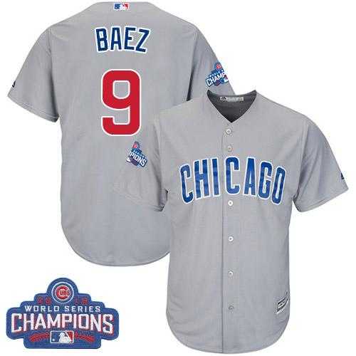 Youth Chicago Cubs #9 Javier Baez Grey Road 2016 World Series Champions Stitched Baseball Jersey