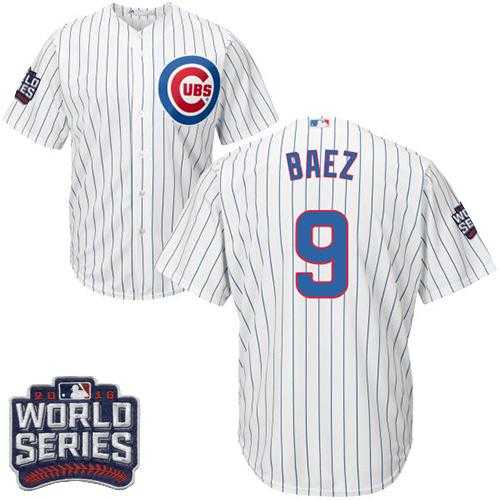 Youth Chicago Cubs #9 Javier Baez White Home 2016 World Series Bound Stitched Baseball Jersey