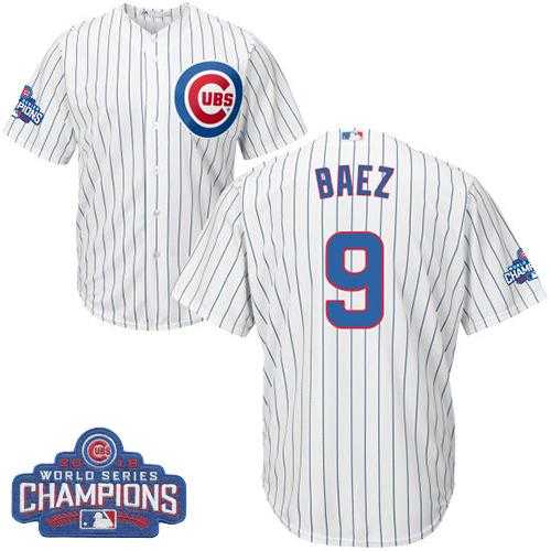 Youth Chicago Cubs #9 Javier Baez White Home 2016 World Series Champions Stitched Baseball Jersey