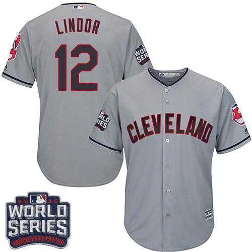 Youth Cleveland Indians #12 Francisco Lindor Grey Road 2016 World Series Bound Stitched Baseball Jersey