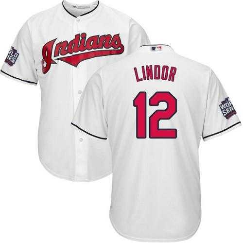 Youth Cleveland Indians #12 Francisco Lindor White Home 2016 World Series Bound Stitched Baseball Jersey