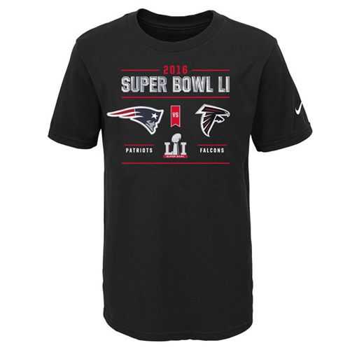 Youth New England Patriots vs. Atlanta Falcons Nike Black Super Bowl LI Dueling Head 2 Head T-Shirt
