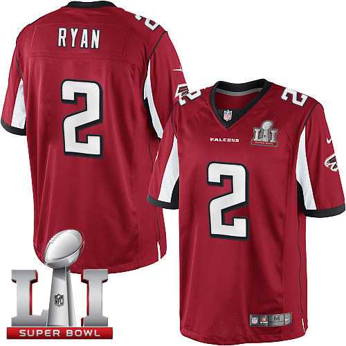 Youth Nike Atlanta Falcons #2 Matt Ryan Red Team Color Super Bowl LI 51 Stitched NFL Limited Jersey