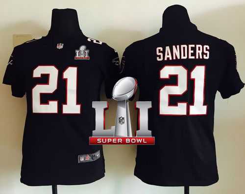 Youth Nike Atlanta Falcons #21 Deion Sanders Black Alternate Super Bowl LI 51 Stitched NFL Elite Jersey