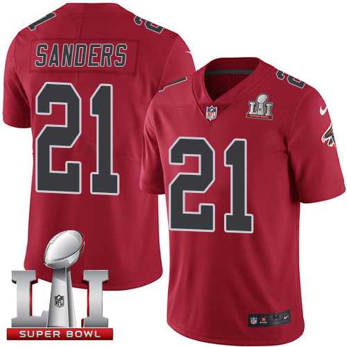 Youth Nike Atlanta Falcons #21 Deion Sanders Red Super Bowl LI 51 Stitched NFL Limited Rush Jersey