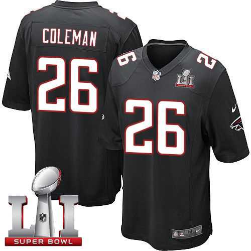 Youth Nike Atlanta Falcons #26 Tevin Coleman Black Alternate Super Bowl LI 51 Stitched NFL Elite Jersey