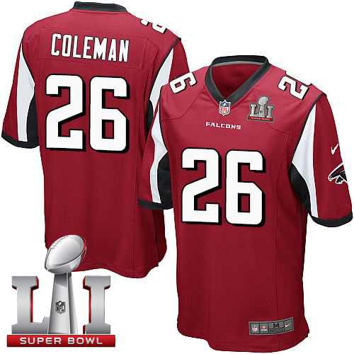 Youth Nike Atlanta Falcons #26 Tevin Coleman Red Team Color Super Bowl LI 51 Stitched NFL Elite Jersey