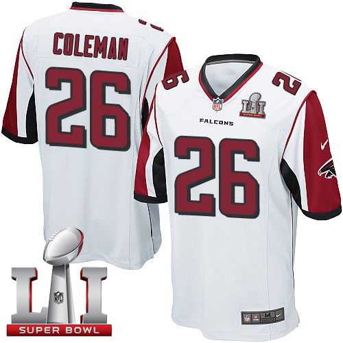 Youth Nike Atlanta Falcons #26 Tevin Coleman White Super Bowl LI 51 Stitched NFL Elite Jersey
