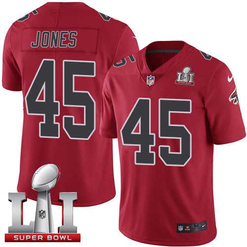 Youth Nike Atlanta Falcons #45 Deion Jones Red Super Bowl LI 51 Stitched NFL Limited Rush Jersey