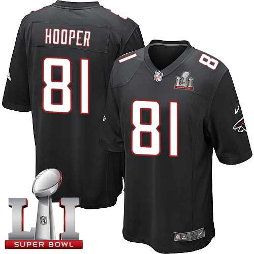Youth Nike Atlanta Falcons #81 Austin Hooper Black Alternate Super Bowl LI 51 Stitched NFL Elite Jersey